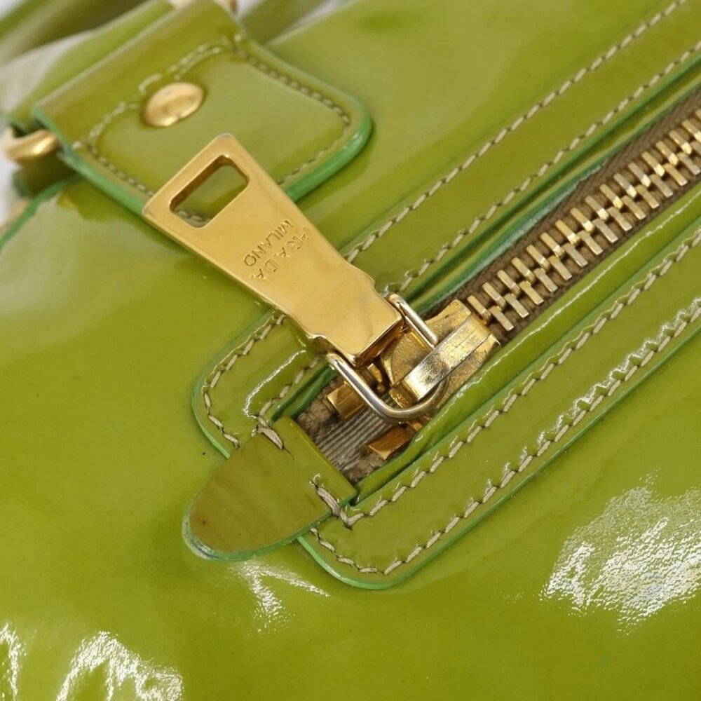 PRADA Hand Bag Enamel 2way Green Gold Auth - Picture 10 of 15